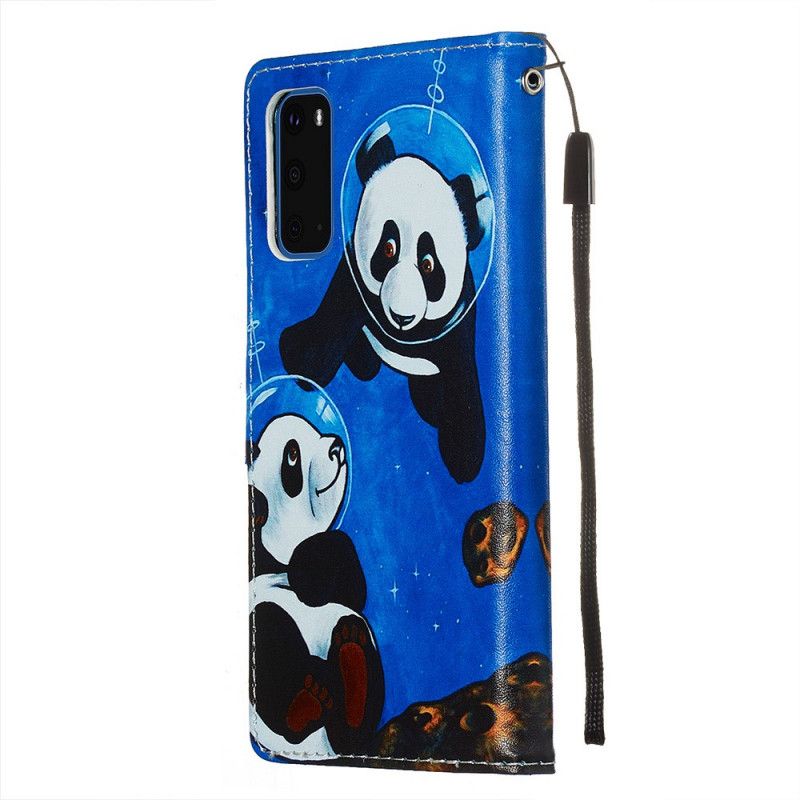 Lærdeksel Folio Deksel Samsung Galaxy S20 Panda-Kosmonauter