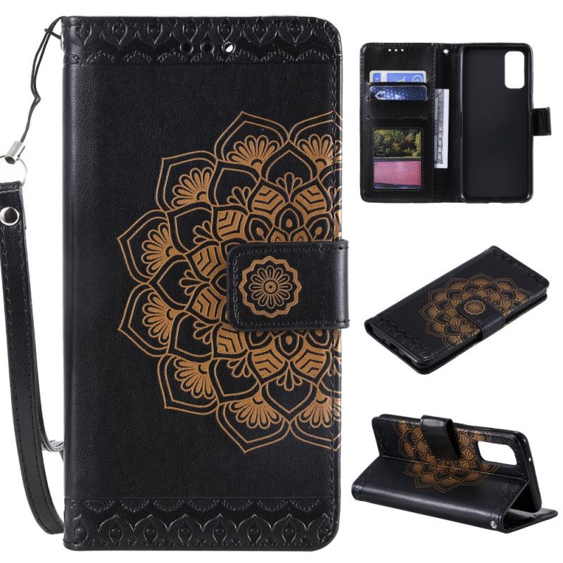 Lærdeksel Folio Deksel Samsung Galaxy S20 Svart Mobildeksel Elegant Mandala