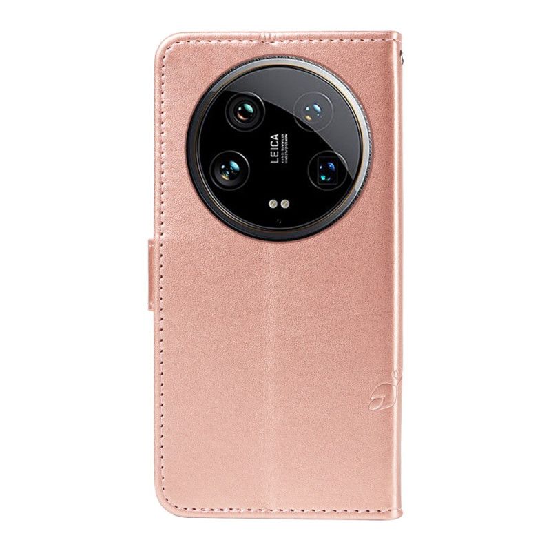 Folio Deksel Xiaomi 14 Ultra Blomster Og Sommerfugler Med Stropp