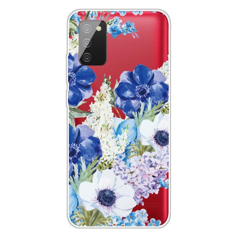 Deksel Samsung Galaxy A02s Gjennomsiktige Akvarellblå Blomster