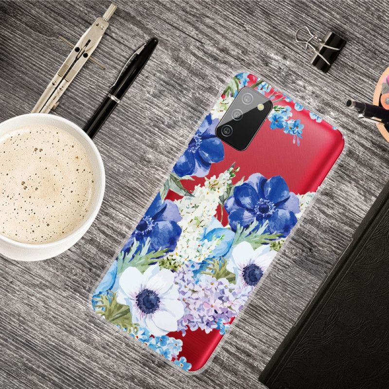 Deksel Samsung Galaxy A02s Gjennomsiktige Akvarellblå Blomster