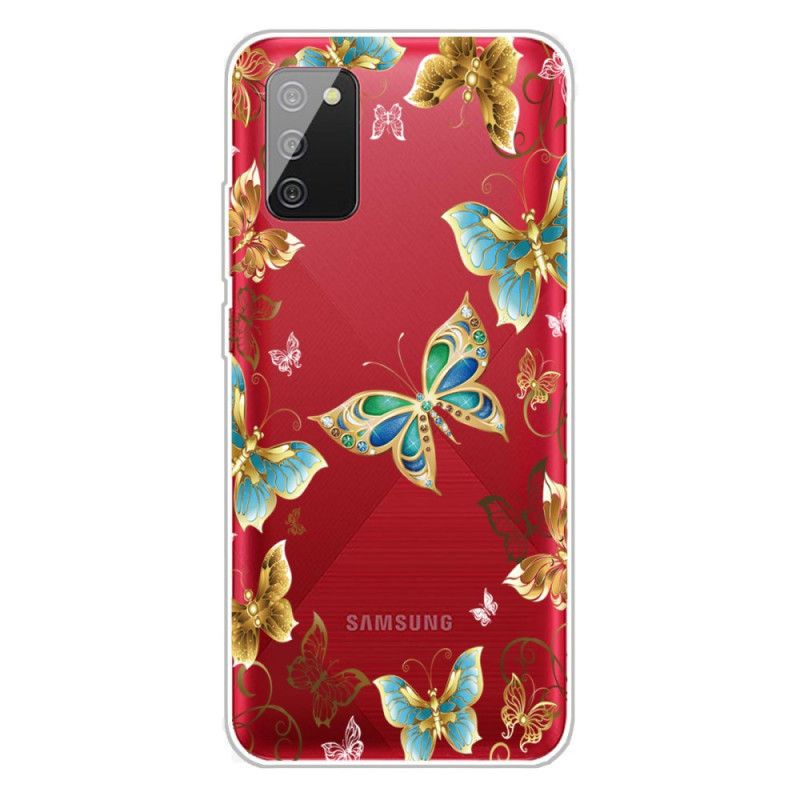 Deksel Samsung Galaxy A02s Mørkeblå Design Sommerfugler