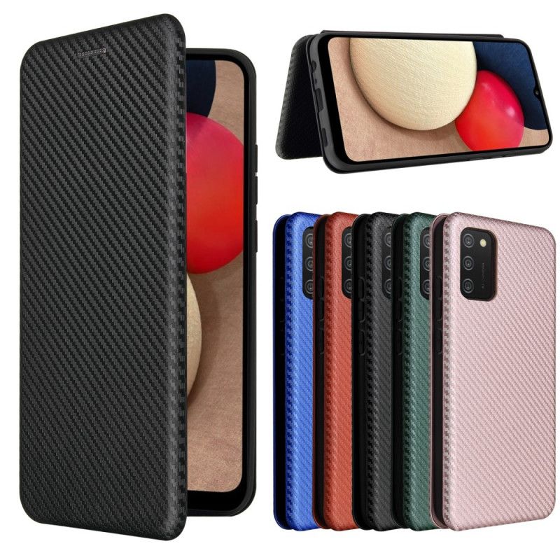 Folio Deksel for Samsung Galaxy A02s Svart Karbonfiber