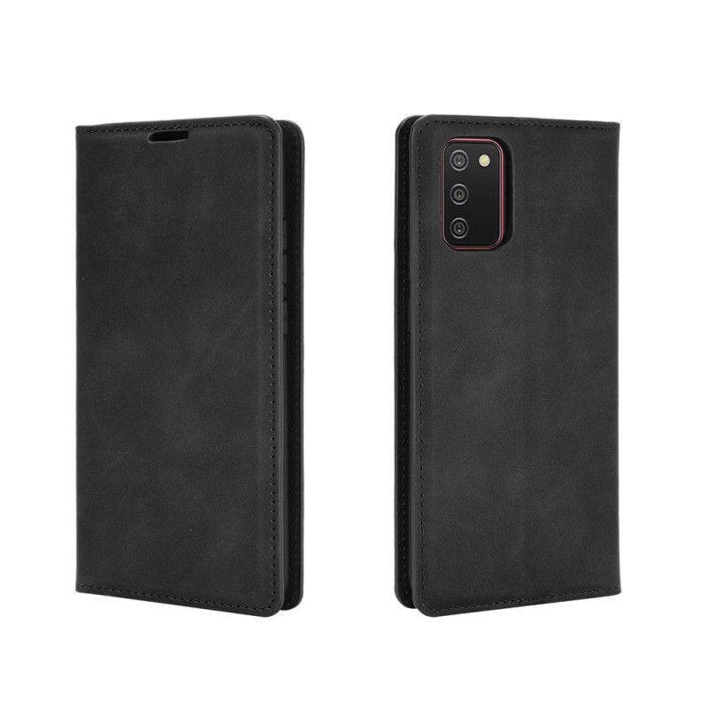 Folio Deksel for Samsung Galaxy A02s Svart Myk Skinneffekt