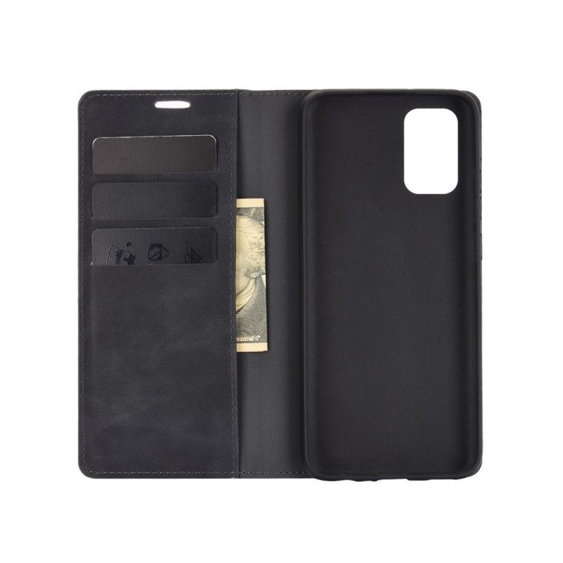 Folio Deksel for Samsung Galaxy A02s Svart Myk Skinneffekt