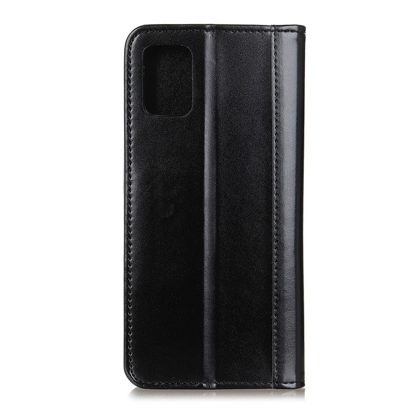 Folio Deksel Samsung Galaxy A02s Svart Skinnende Delt Skinn