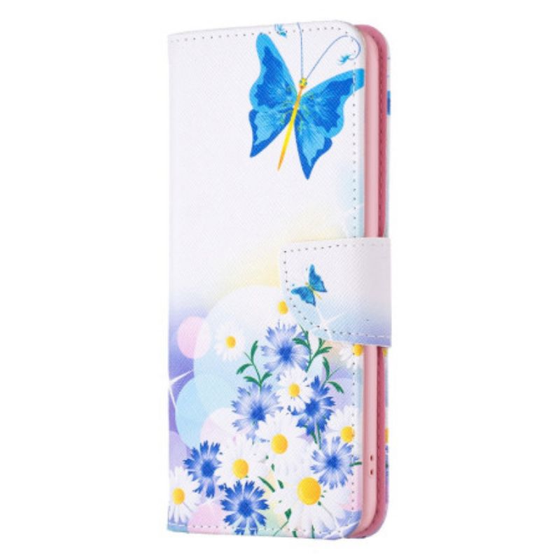 Lærdeksel Folio Deksel Xiaomi Redmi Note 13 Pro 4g Mobildeksel Sommerfugl Og Blomster Akvarell