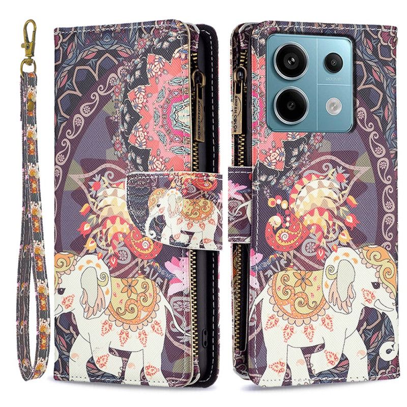 Lærdeksel Folio Deksel Xiaomi Redmi Note 13 Pro 4g Mobildeksel Tribal Elephant Lommebok Med Stropp