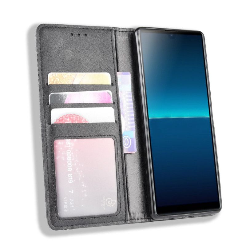 Folio Deksel for Sony Xperia L4 Svart Stilisert Vintage Skinneffekt