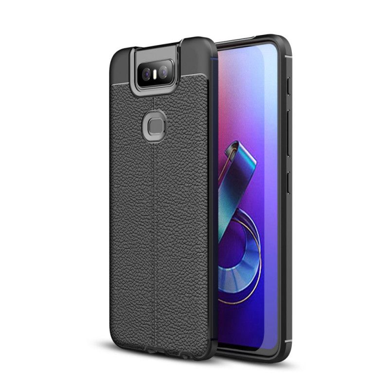 Deksel for Asus ZenFone 6 Svart Dobbeltlinjert Lychee-Effekt