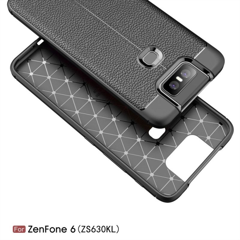 Deksel for Asus ZenFone 6 Svart Dobbeltlinjert Lychee-Effekt