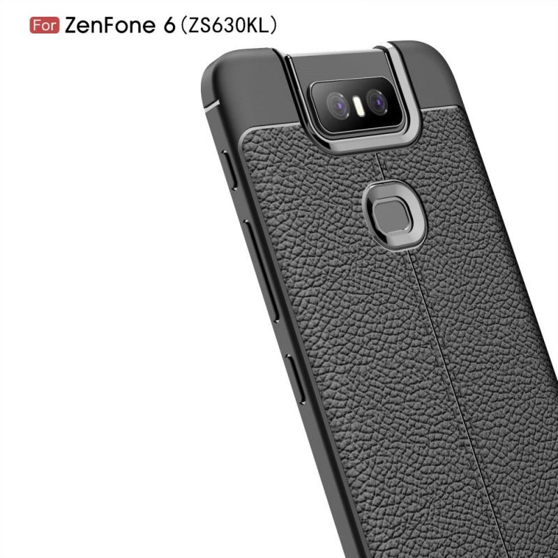 Deksel for Asus ZenFone 6 Svart Dobbeltlinjert Lychee-Effekt