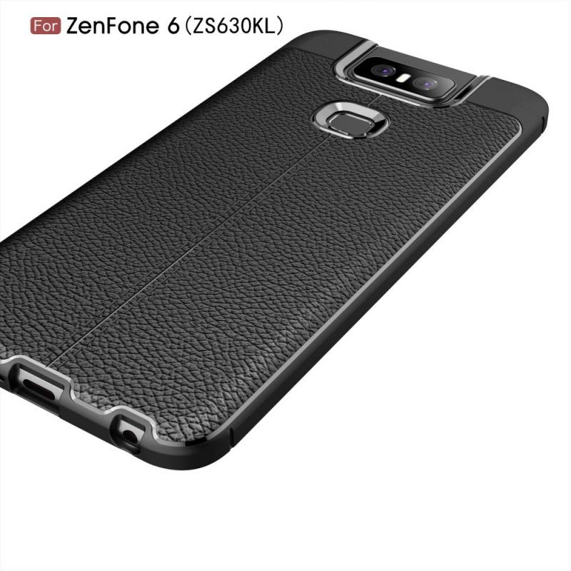 Deksel for Asus ZenFone 6 Svart Dobbeltlinjert Lychee-Effekt