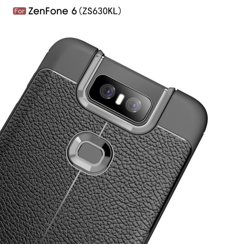 Deksel for Asus ZenFone 6 Svart Dobbeltlinjert Lychee-Effekt