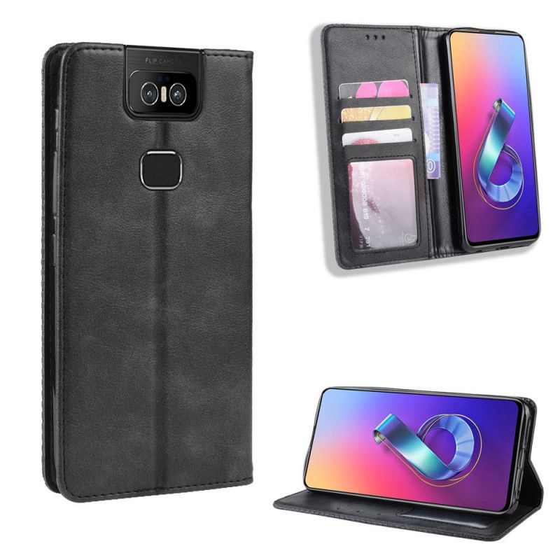 Folio Deksel Asus ZenFone 6 Svart Stilisert Vintage Skinn-Effekt