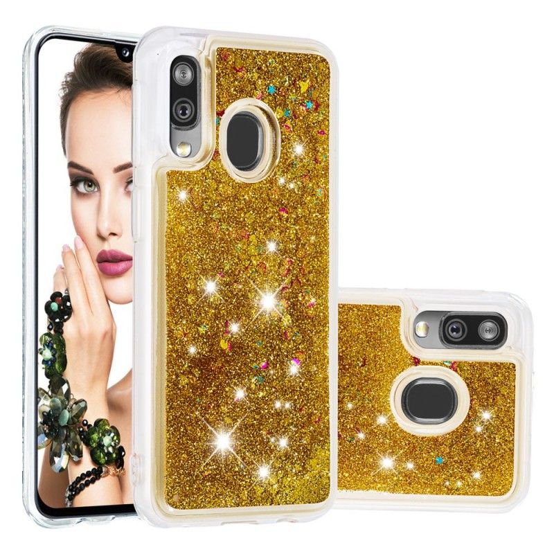 Deksel for Samsung Galaxy A40 Rosa Glitterpulver