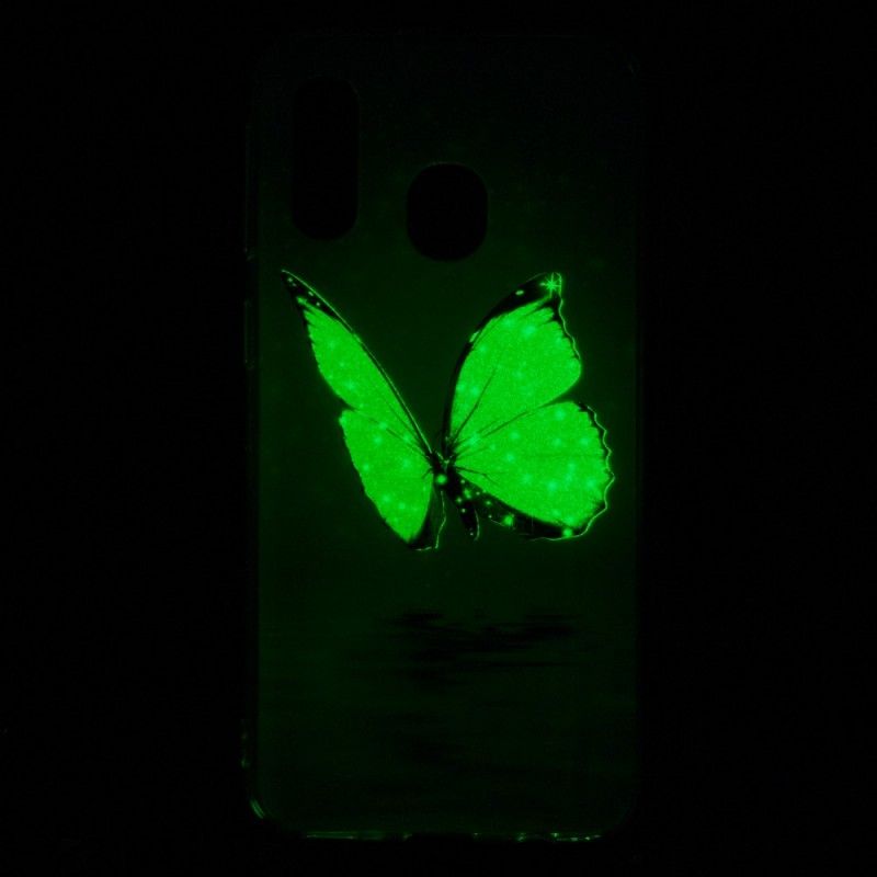 Deksel Samsung Galaxy A40 Mobildeksel Fluorescerende Blå Sommerfugl