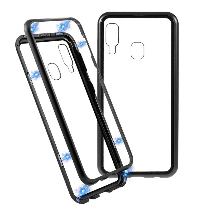 Deksel Samsung Galaxy A40 Svart Metallkanter Og Herdet Glass