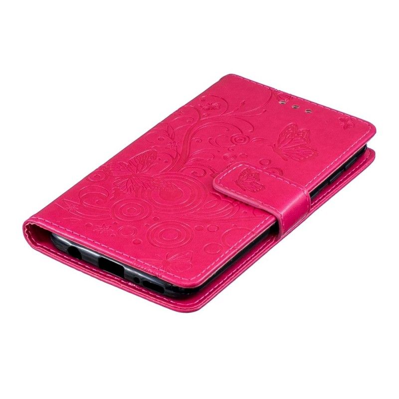 Folio Deksel for Samsung Galaxy A40 Magenta Virvlende Sommerfugler