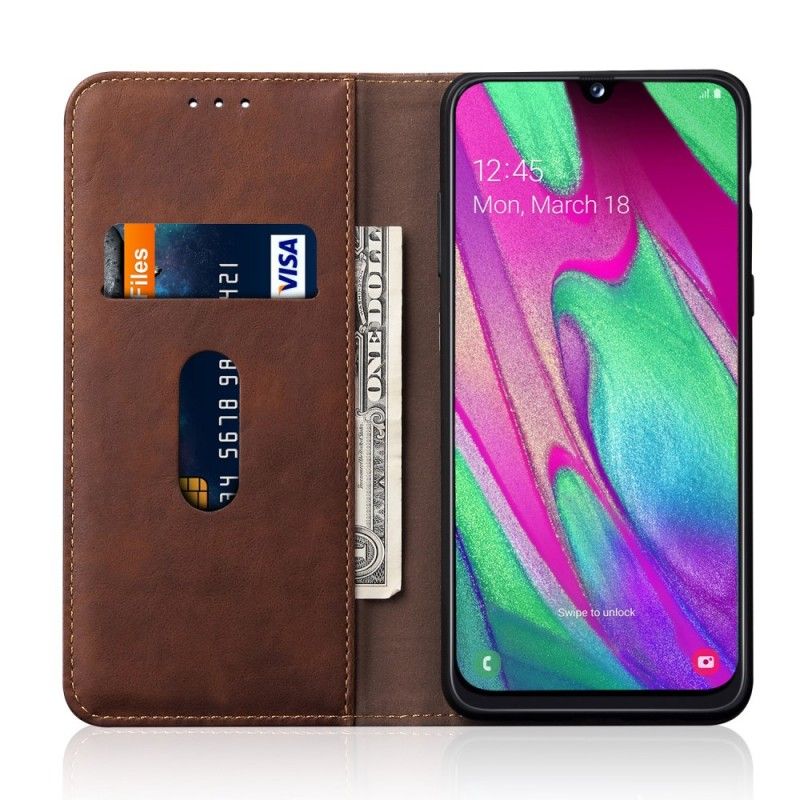 Folio Deksel for Samsung Galaxy A40 Rød Sydd Skinneffekt