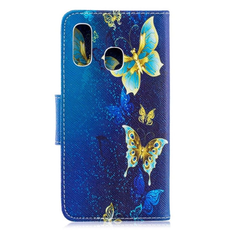 Folio Deksel Samsung Galaxy A40 Gyldne Sommerfugler