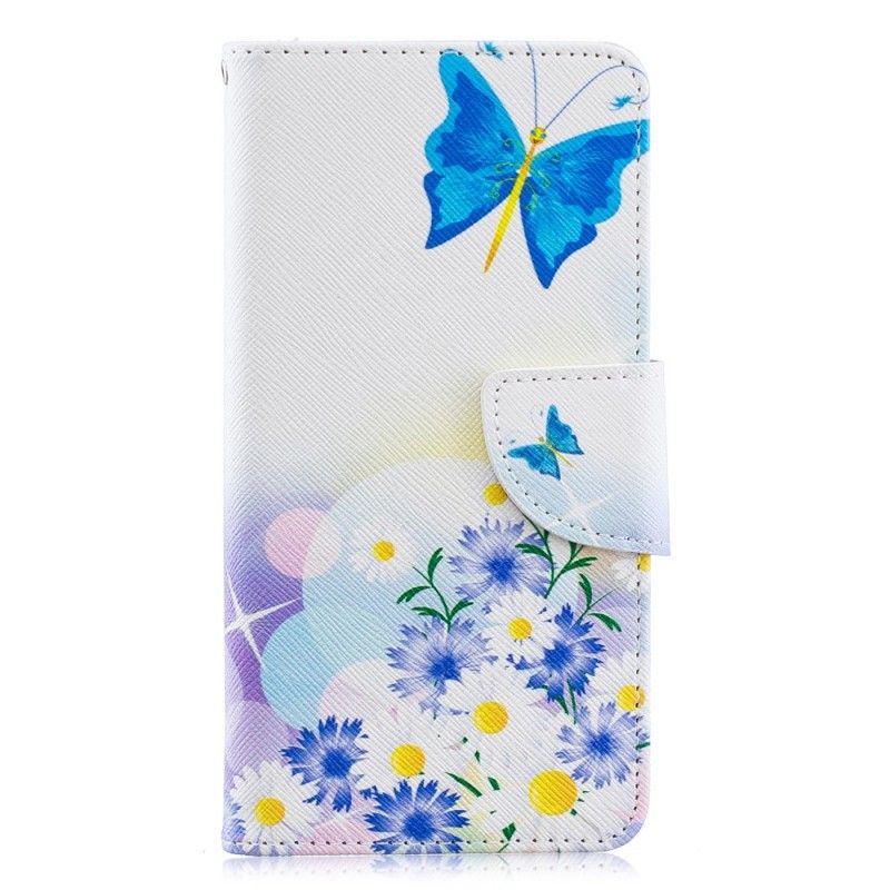 Folio Deksel Samsung Galaxy A40 Magenta Sommerfugler Og Blomster Malt Anti-fall