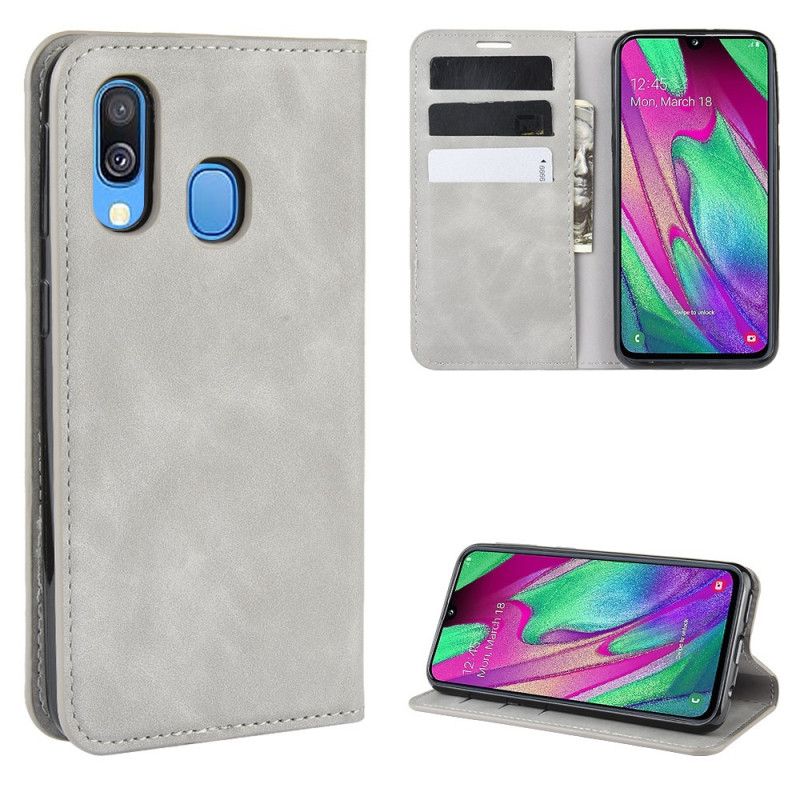 Folio Deksel Samsung Galaxy A40 Svart Myk Skinneffekt