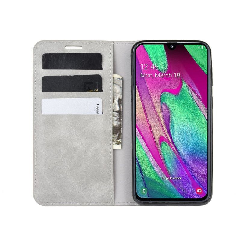 Folio Deksel Samsung Galaxy A40 Svart Myk Skinneffekt