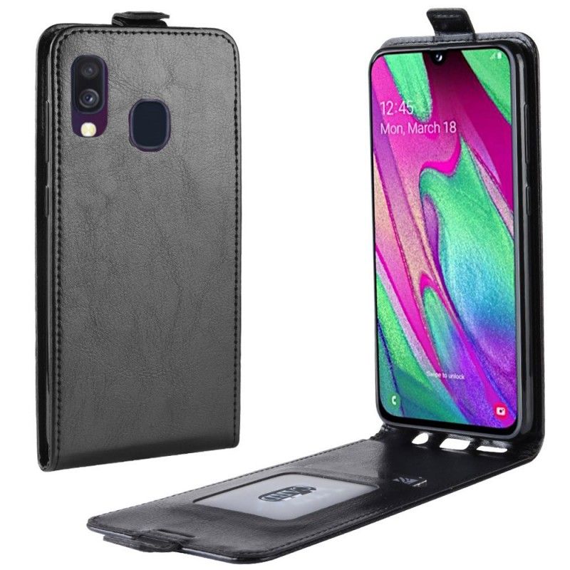 Folio Deksel Samsung Galaxy A40 Svart Sammenleggbar Skinneffekt