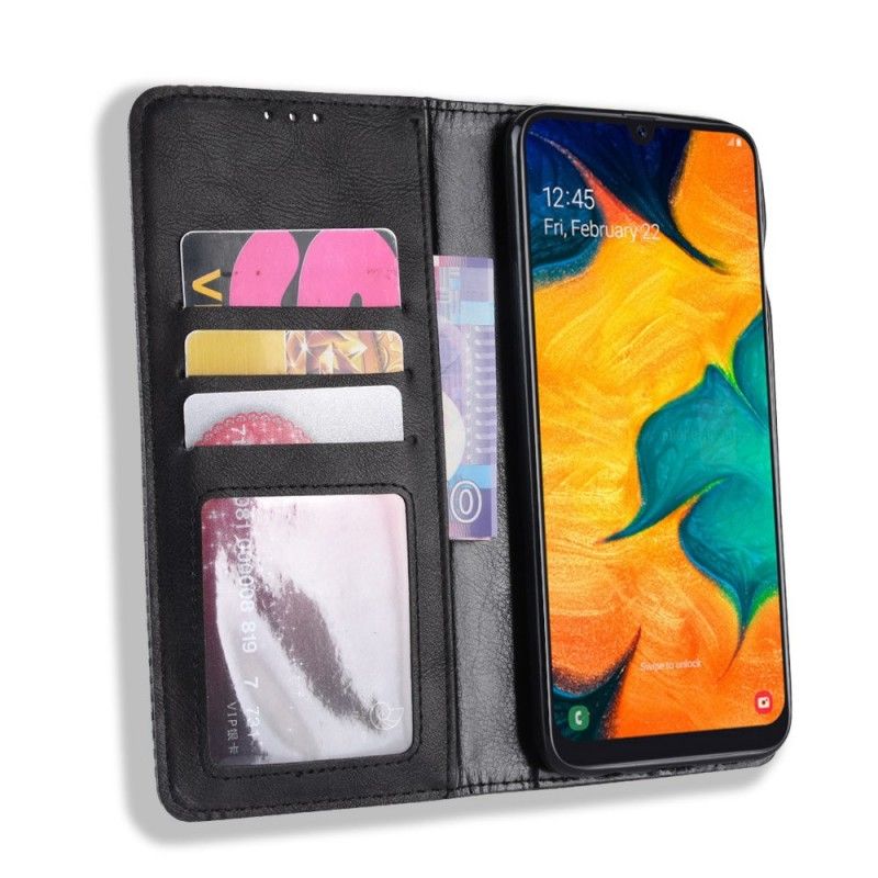 Folio Deksel Samsung Galaxy A40 Svart Stilisert Vintage Skinneffekt