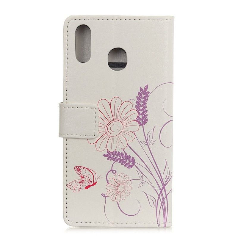 Folio Deksel Samsung Galaxy A40 Tegning Av Sommerfugler Og Blomster Anti-fall