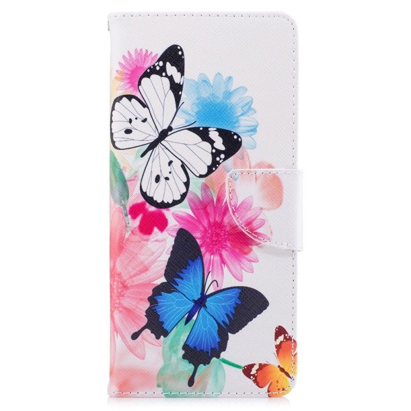 Folio Deksel Samsung Galaxy Note 8 Rosa Malte Sommerfugler Og Blomster Beskyttelse