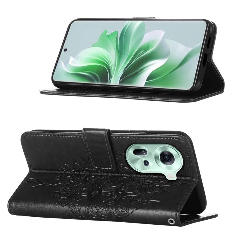 Folio Deksel Oppo Reno 11 5g Blomstersommerfugl Med Stropp Beskyttelse Deksel