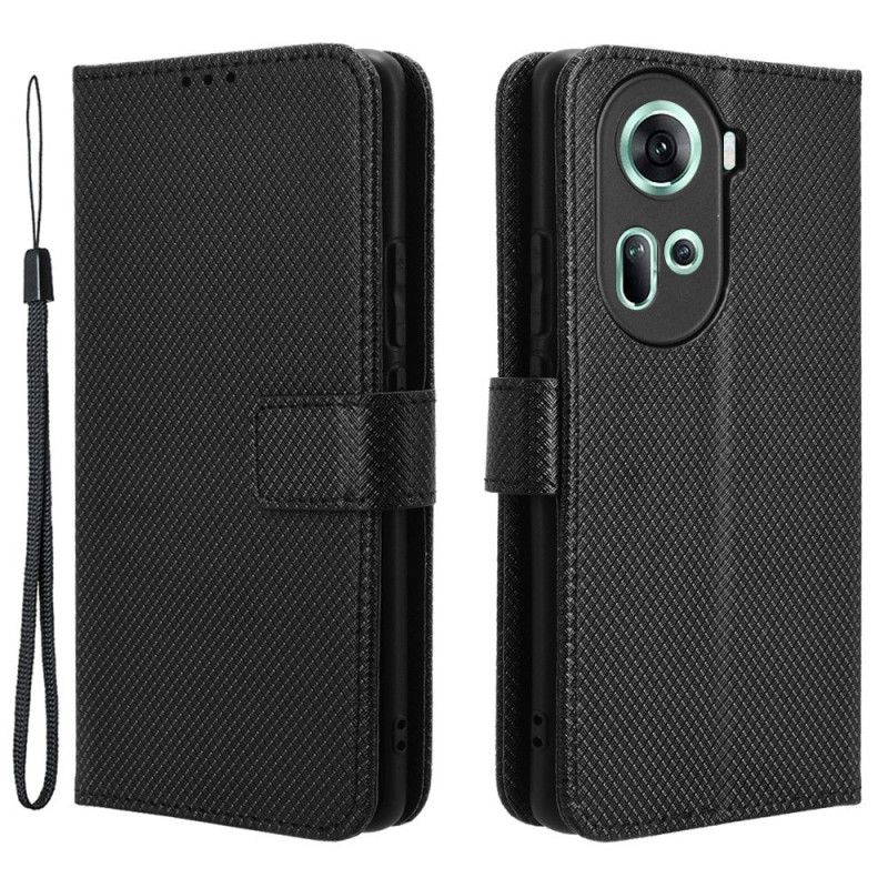 Folio Deksel Oppo Reno 11 5g Diamond Texture Strap Beskyttelse Deksel