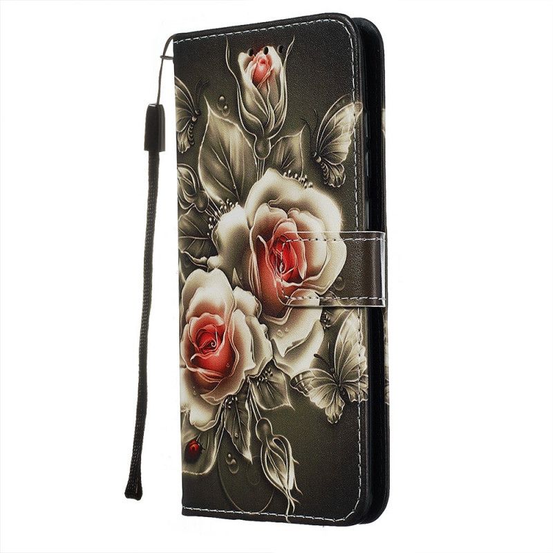 Folio Deksel for Xiaomi Redmi Note 8 Pro Svart Rose Med Stropp