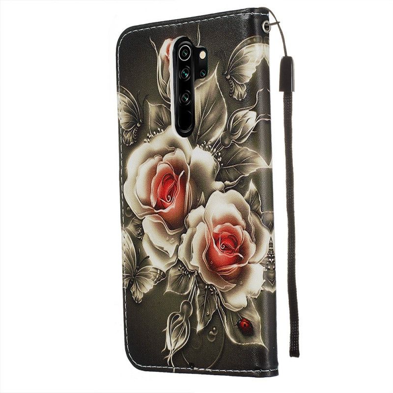 Folio Deksel for Xiaomi Redmi Note 8 Pro Svart Rose Med Stropp