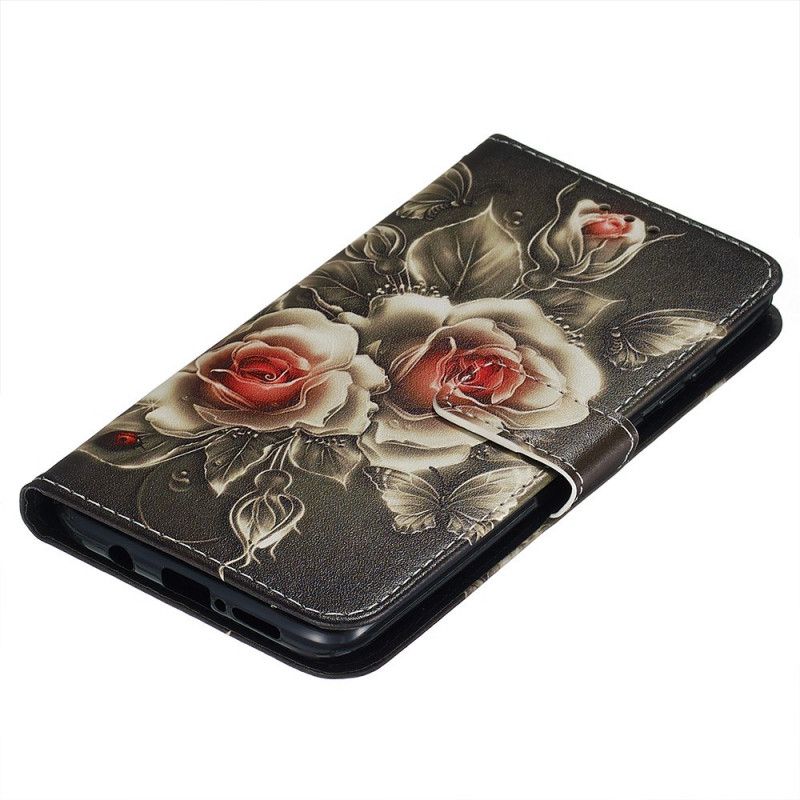 Folio Deksel for Xiaomi Redmi Note 8 Pro Svart Rose Med Stropp