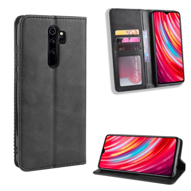 Folio Deksel Xiaomi Redmi Note 8 Pro Svart Stilisert Vintage-Skinneffekt Anti-fall