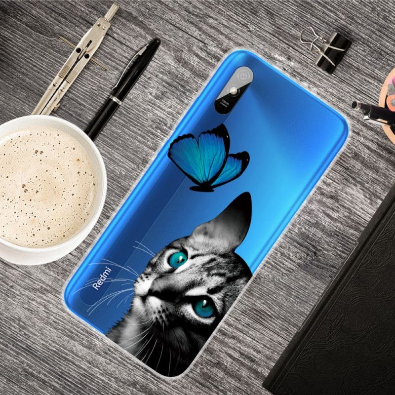 Deksel Xiaomi Redmi 9A Mobildeksel Katt Og Sommerfugl