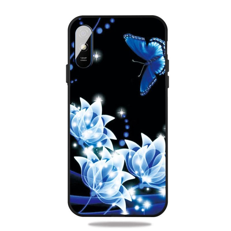 Deksel Xiaomi Redmi 9A Sommerfugl Og Blå Blomster