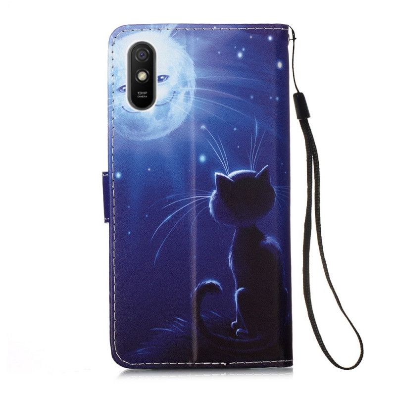 Folio Deksel for Xiaomi Redmi 9A Månelys Katt Med Tanga