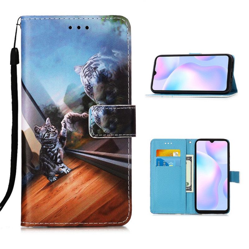 Folio Deksel for Xiaomi Redmi 9A Oransje Fundering Av Strengestringkatten