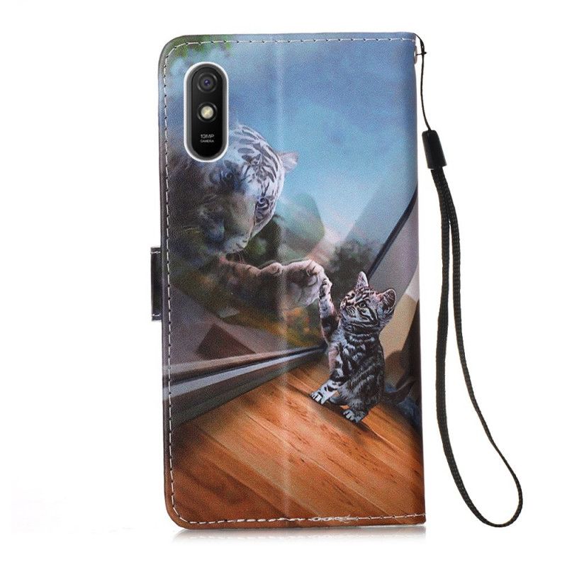 Folio Deksel for Xiaomi Redmi 9A Oransje Fundering Av Strengestringkatten