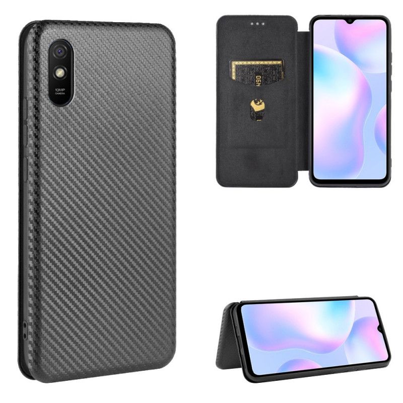 Folio Deksel Xiaomi Redmi 9A Svart Farget Karbon Silikon