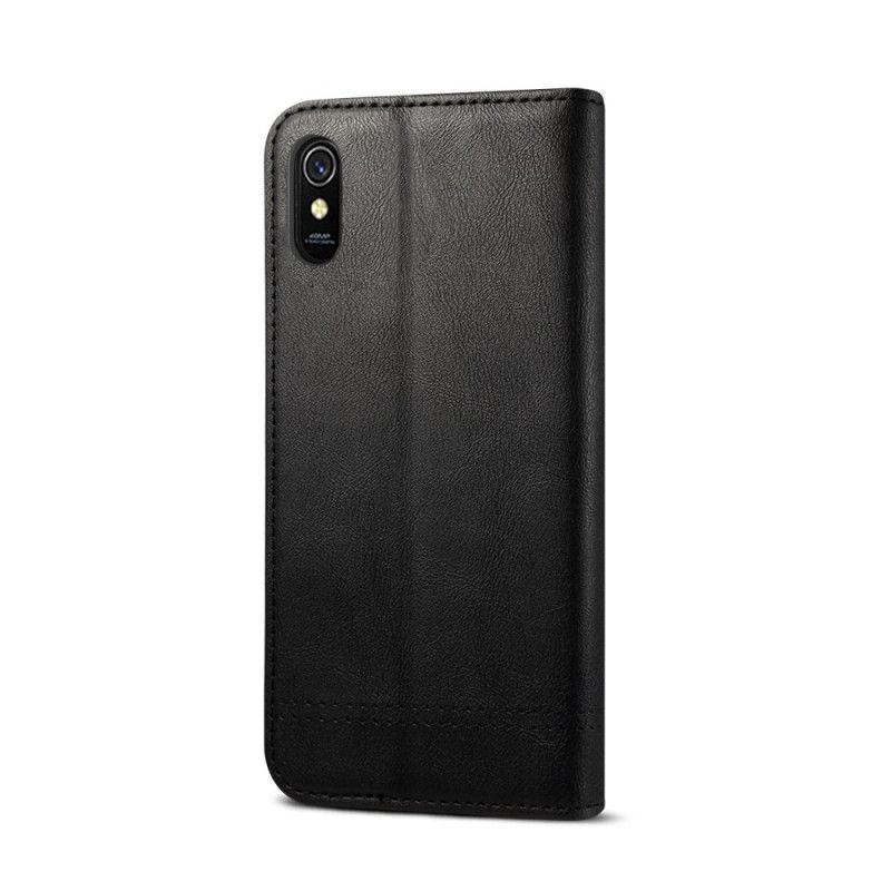 Folio Deksel Xiaomi Redmi 9A Svart Mobildeksel Sydd Skinneffekt