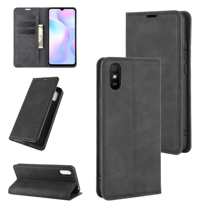 Folio Deksel Xiaomi Redmi 9A Svart Myk Skinneffekt