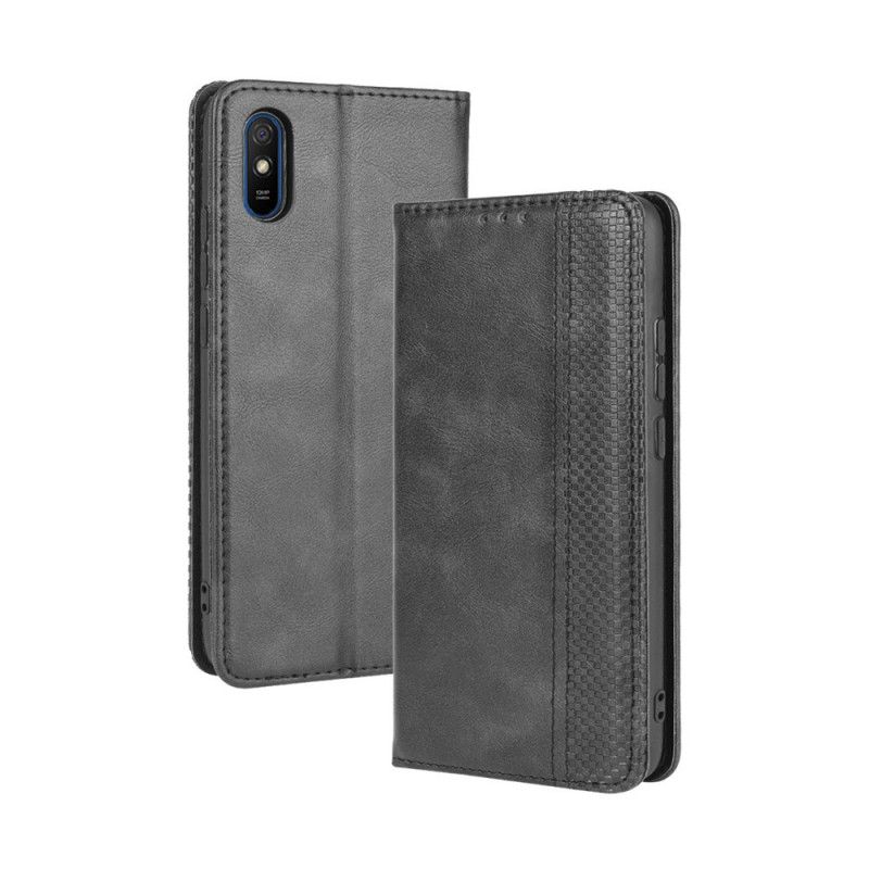 Folio Deksel Xiaomi Redmi 9A Svart Stilisert Vintage Skinneffekt Beskyttelse