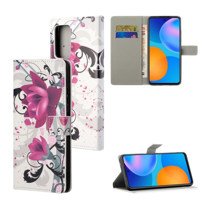 Folio Deksel Xiaomi Redmi Note 10 Pro Magenta Tropiske Blomster Beskyttelse