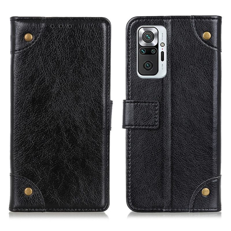 Folio Deksel Xiaomi Redmi Note 10 Pro Svart Vintage Nagler I Nappaskinnstil Anti-fall