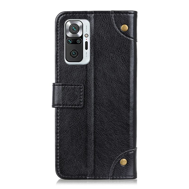 Folio Deksel Xiaomi Redmi Note 10 Pro Svart Vintage Nagler I Nappaskinnstil Anti-fall